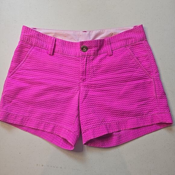 Lilly Pulitzer Callahan Shorts Kir Royal Pink Sz 2 Textured Hot Pink Gold Button - Picture 1 of 10